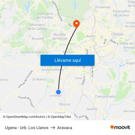 Ugena - Urb. Los Llanos to Aravaca map