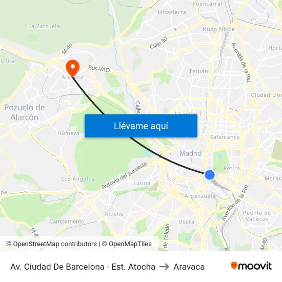 Av. Ciudad De Barcelona - Est. Atocha to Aravaca map