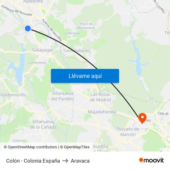 Colón - Colonia España to Aravaca map