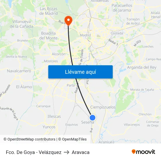 Fco. De Goya - Velázquez to Aravaca map