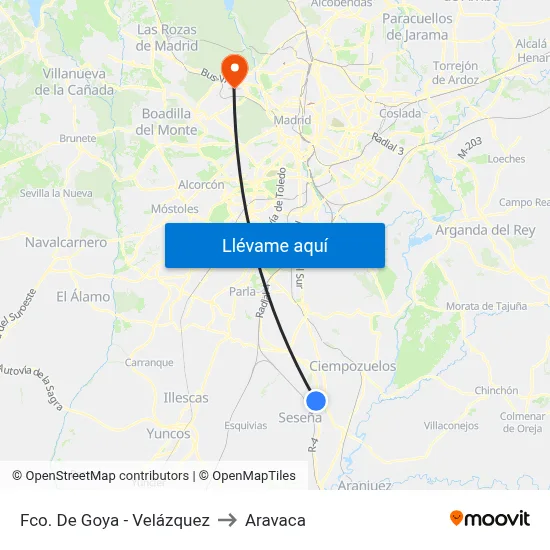 Fco. De Goya - Velázquez to Aravaca map