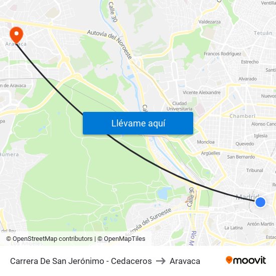 Carrera De San Jerónimo - Cedaceros to Aravaca map