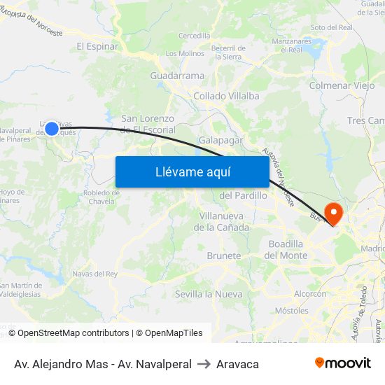 Av. Alejandro Mas - Av. Navalperal to Aravaca map