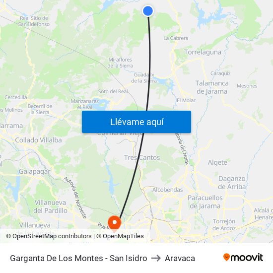 Garganta De Los Montes - San Isidro to Aravaca map