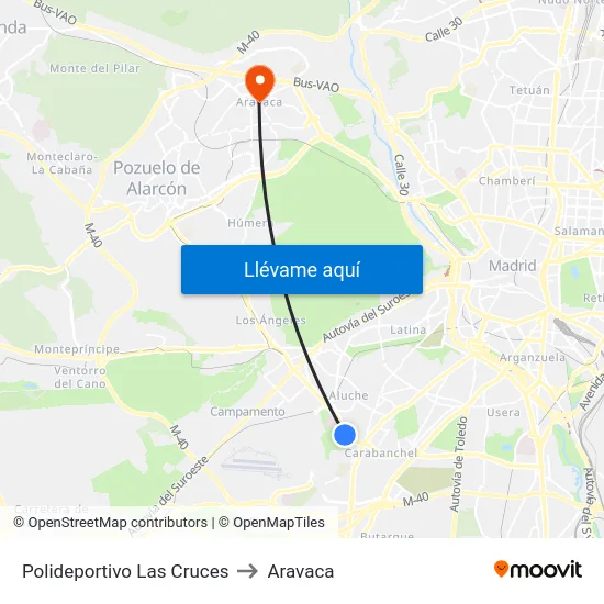 Polideportivo Las Cruces to Aravaca map