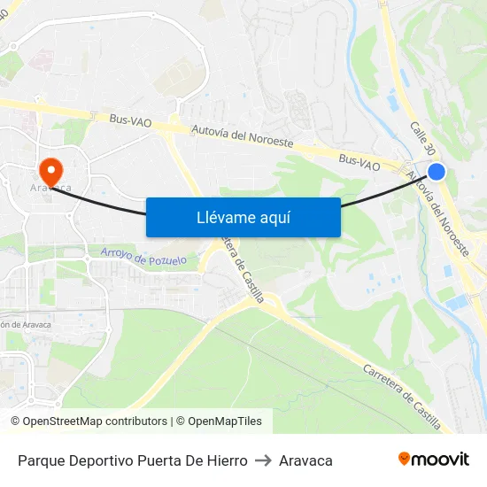 Parque Deportivo Puerta De Hierro to Aravaca map