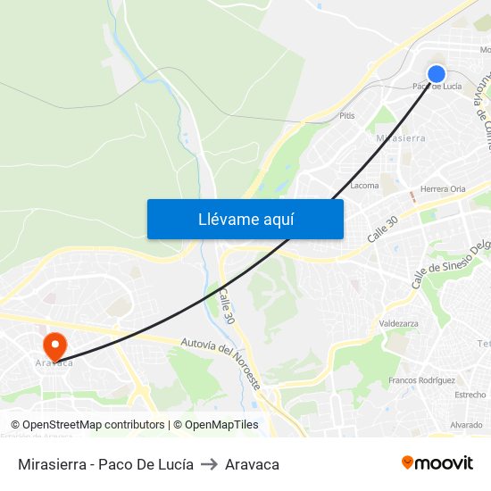 Mirasierra - Paco De Lucía to Aravaca map