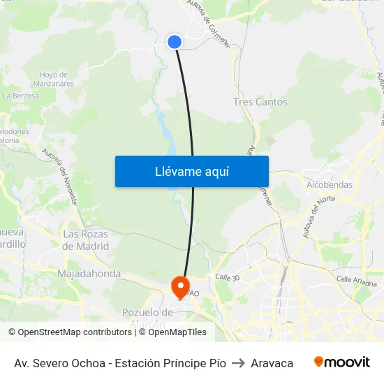 Av. Severo Ochoa - Estación Príncipe Pío to Aravaca map