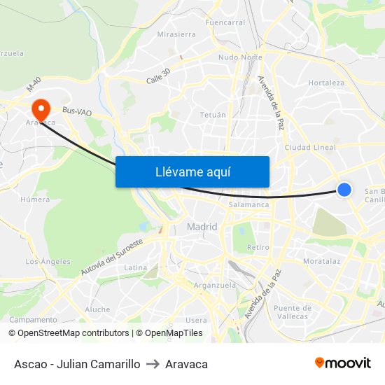 Ascao - Julian Camarillo to Aravaca map
