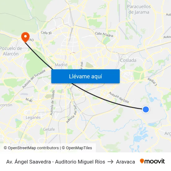 Av. Ángel Saavedra - Auditorio Miguel Ríos to Aravaca map