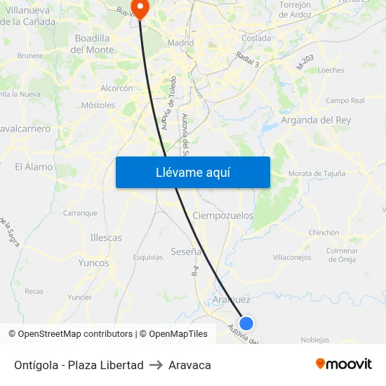 Ontígola - Plaza Libertad to Aravaca map