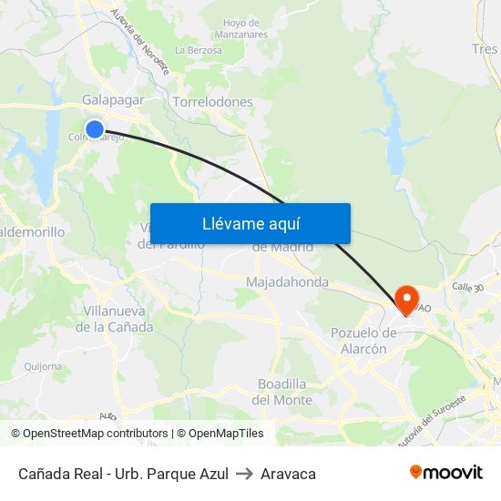Cañada Real - Urb. Parque Azul to Aravaca map