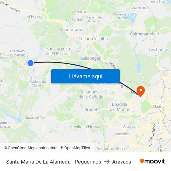 Santa María De La Alameda - Peguerinos to Aravaca map