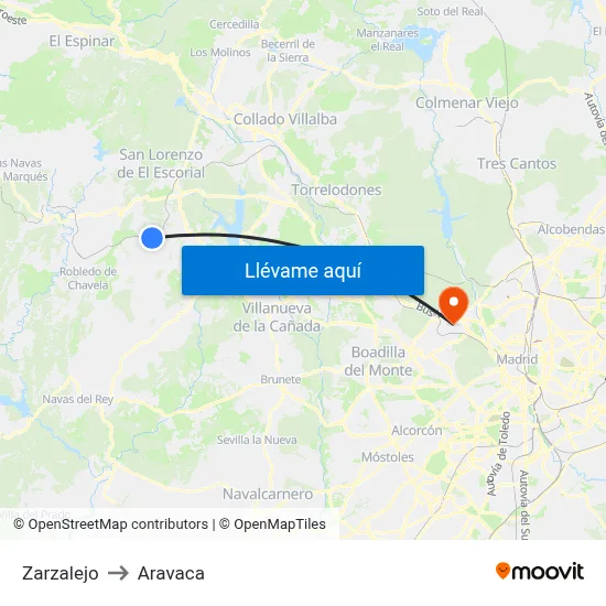Zarzalejo to Aravaca map