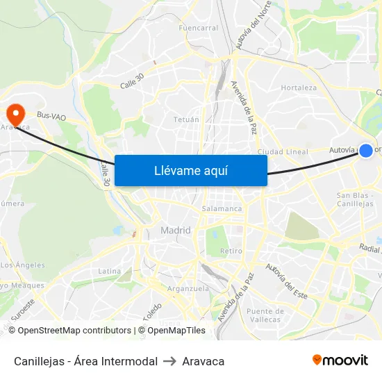 Canillejas - Área Intermodal to Aravaca map