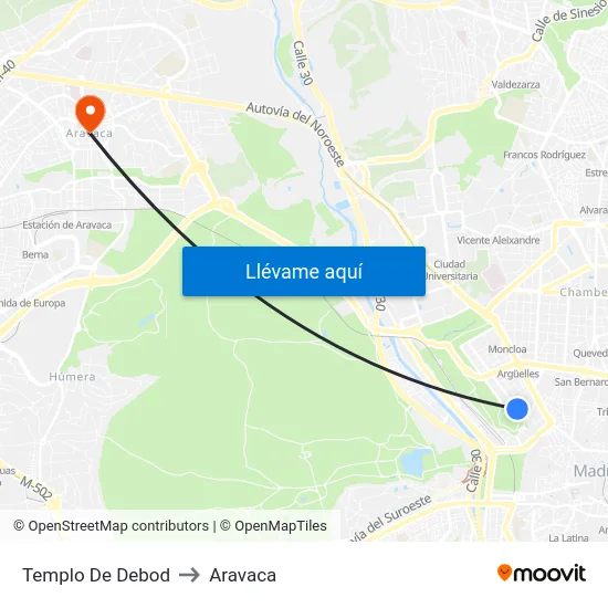 Templo De Debod to Aravaca map