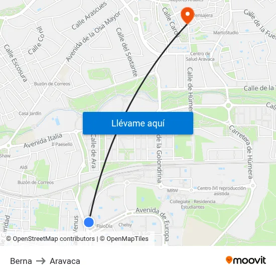 Berna to Aravaca map