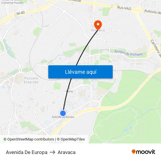 Avenida De Europa to Aravaca map