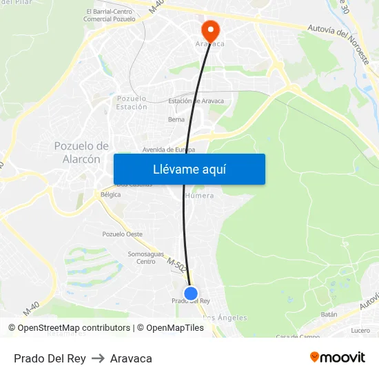 Prado Del Rey to Aravaca map