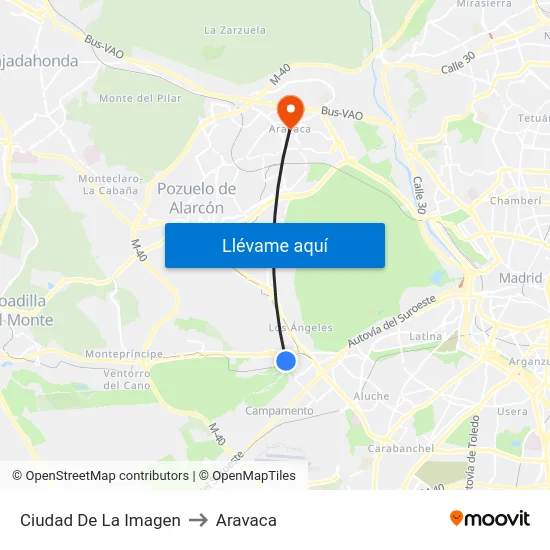 Ciudad De La Imagen to Aravaca map