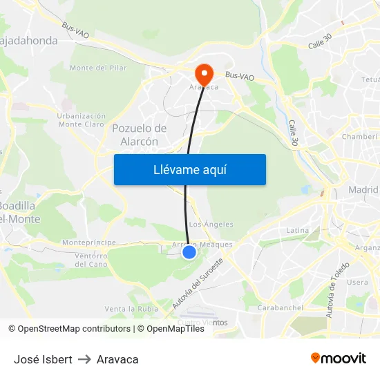 José Isbert to Aravaca map