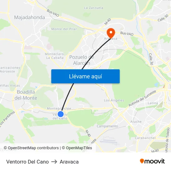 Ventorro Del Cano to Aravaca map