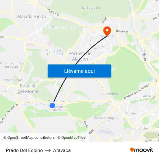 Prado Del Espino to Aravaca map