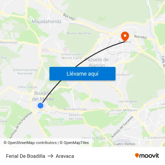 Ferial De Boadilla to Aravaca map
