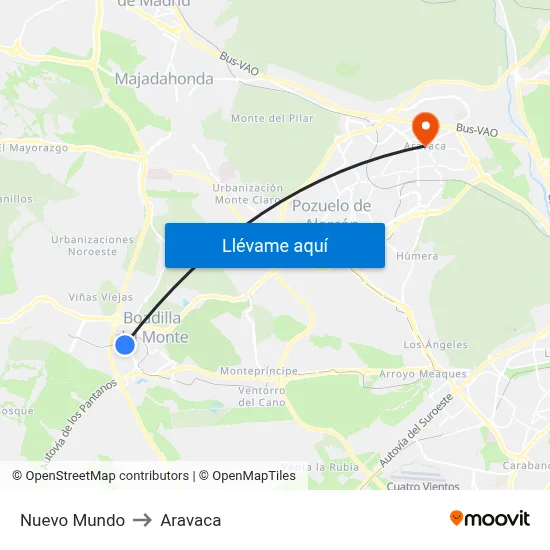 Nuevo Mundo to Aravaca map