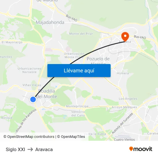 Siglo XXI to Aravaca map