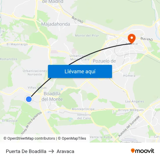 Puerta De Boadilla to Aravaca map