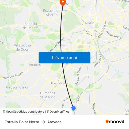 Estrella Polar Norte to Aravaca map