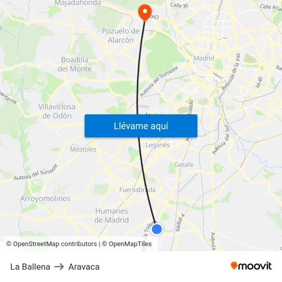 La Ballena to Aravaca map