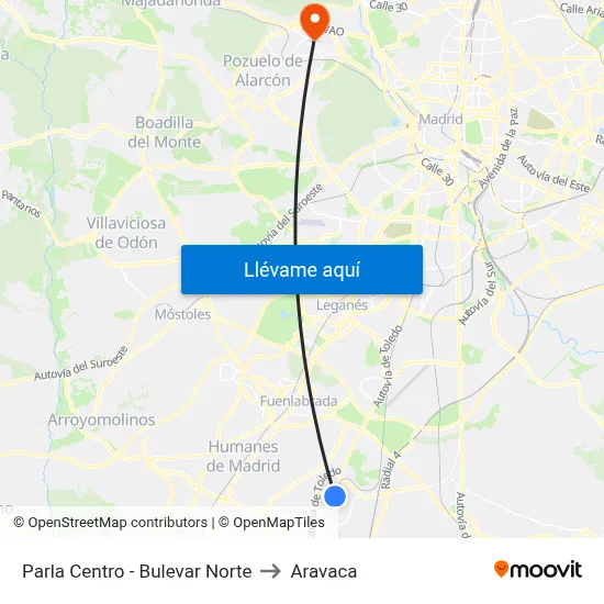 Parla Centro - Bulevar Norte to Aravaca map