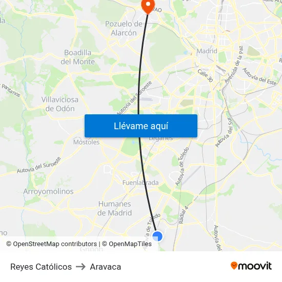 Reyes Católicos to Aravaca map