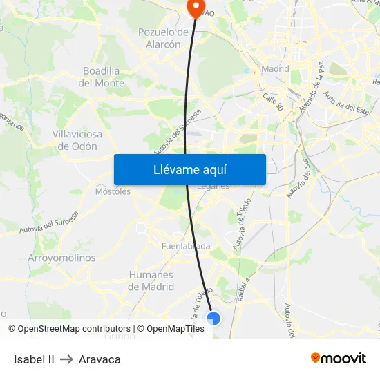 Isabel II to Aravaca map