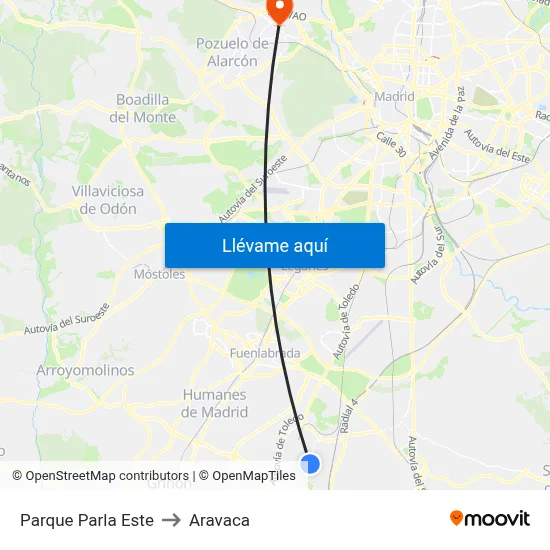 Parque Parla Este to Aravaca map