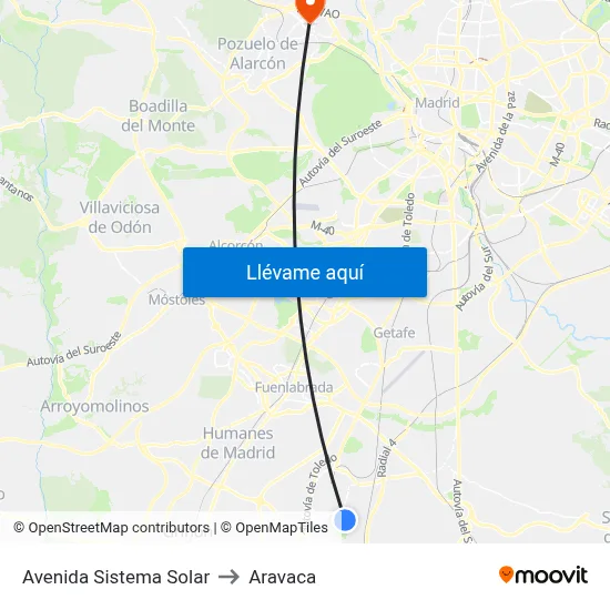 Avenida Sistema Solar to Aravaca map