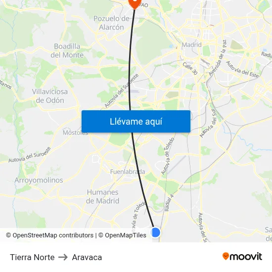 Tierra Norte to Aravaca map