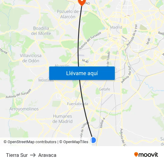 Tierra Sur to Aravaca map