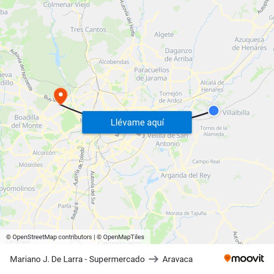 Mariano J. De Larra - Supermercado to Aravaca map