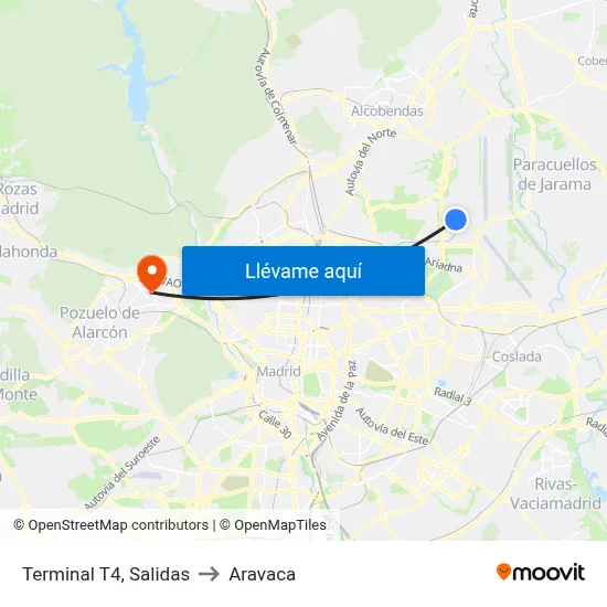 Terminal T4, Salidas to Aravaca map