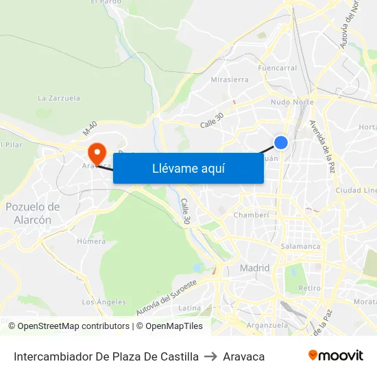 Intercambiador De Plaza De Castilla to Aravaca map