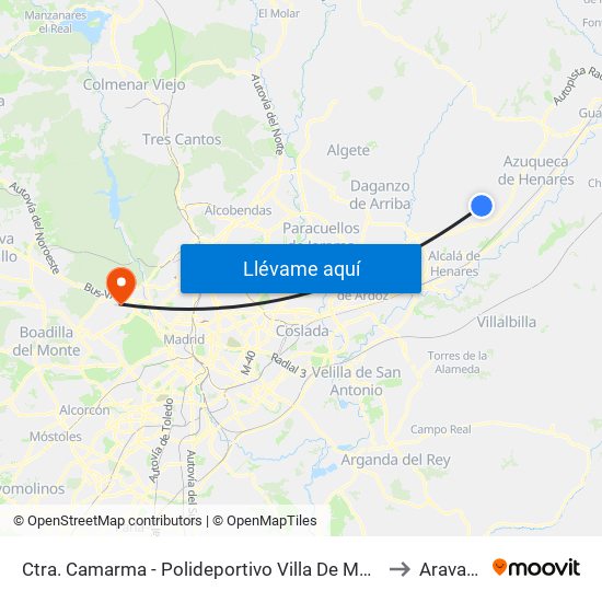 Ctra. Camarma - Polideportivo Villa De Meco to Aravaca map