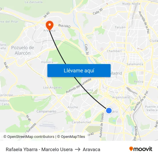 Rafaela Ybarra - Marcelo Usera to Aravaca map