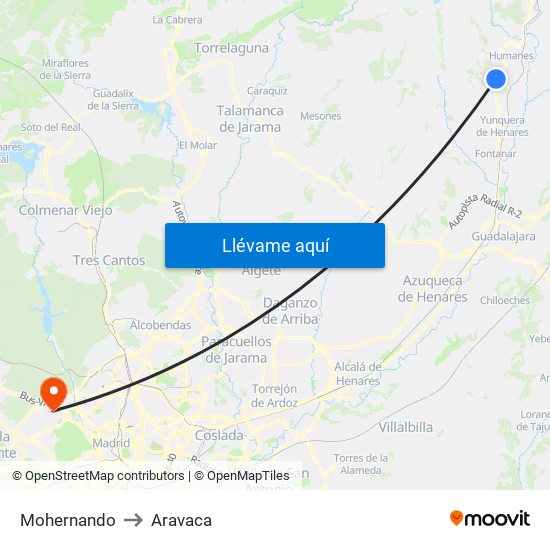Mohernando to Aravaca map