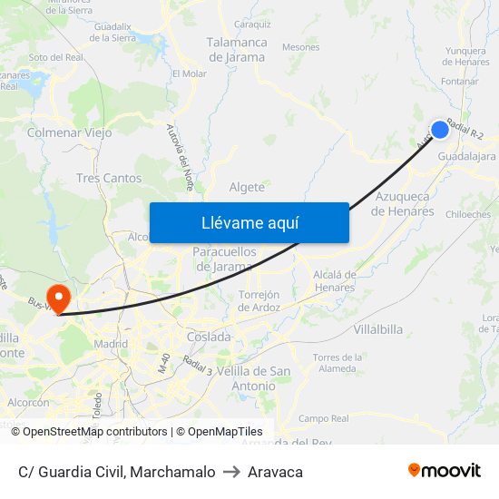C/ Guardia Civil, Marchamalo to Aravaca map