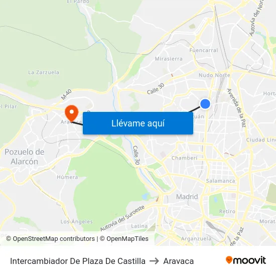 Intercambiador De Plaza De Castilla to Aravaca map