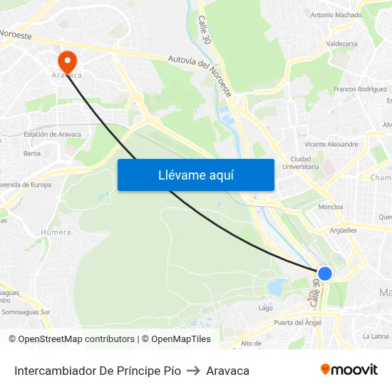 Intercambiador De Príncipe Pío to Aravaca map