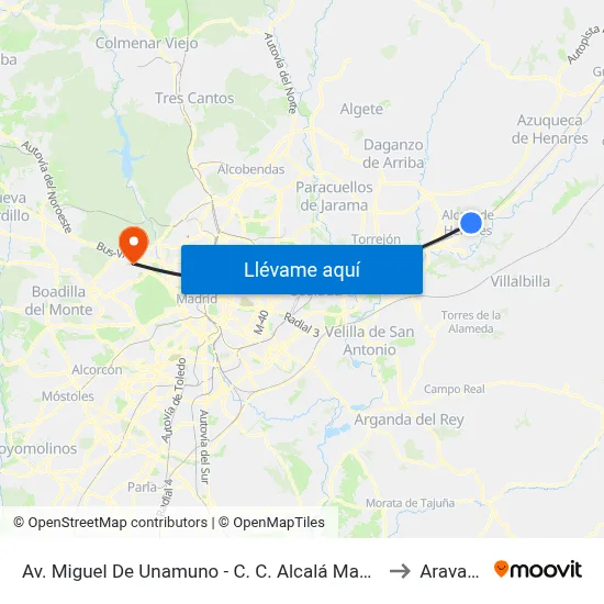 Av. Miguel De Unamuno - C. C. Alcalá Magna to Aravaca map